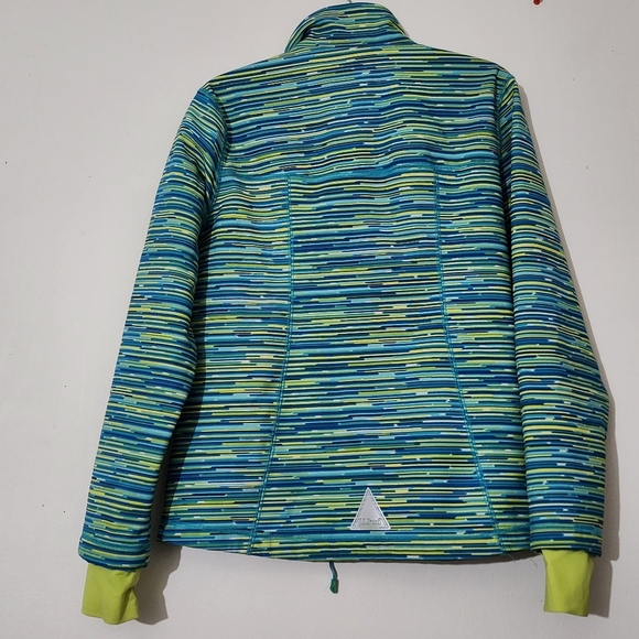 Girls LL Bean Blue Green Pattern Sweatshirt Faux Fur Lining Sz Large 14-16 - Picture 3 of 9